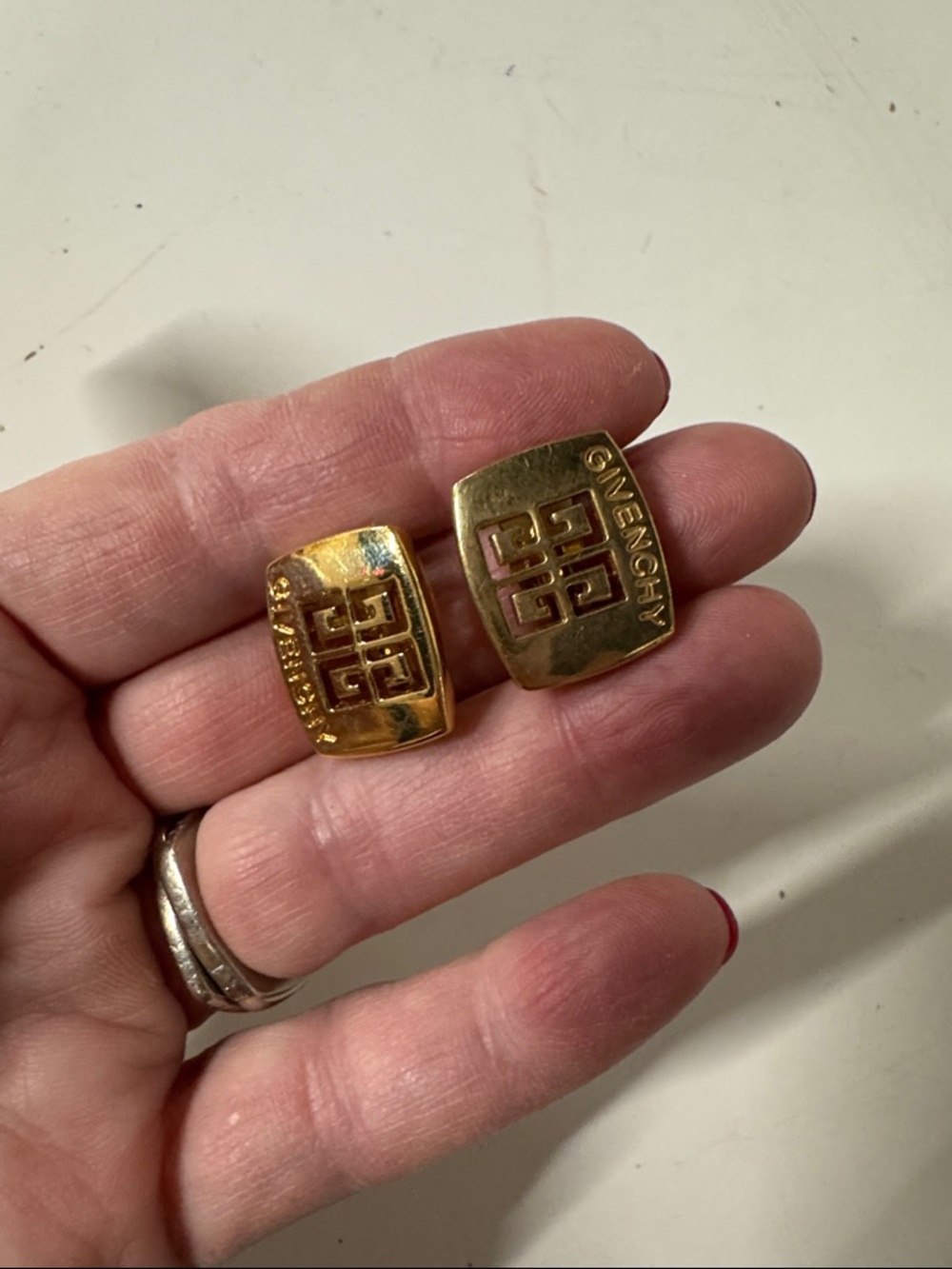 Vintage Givenchy Gold-Tone logo Emblem Clip-On Earrings